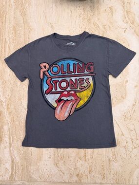 the Rolling Stones Gray Adult size M Short-Sleeve Tee with Colorful Tongue Logo
